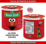 Elmo, Big Bird, Cookie Monster, Abby Cadabby, Grouch, and Ernie Custom Pringles  - Sesame Street Custom Pringles Can Labels