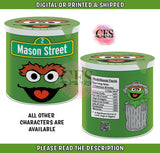Elmo, Big Bird, Cookie Monster, Abby Cadabby, Grouch, and Ernie Custom Pringles  - Sesame Street Custom Pringles Can Labels